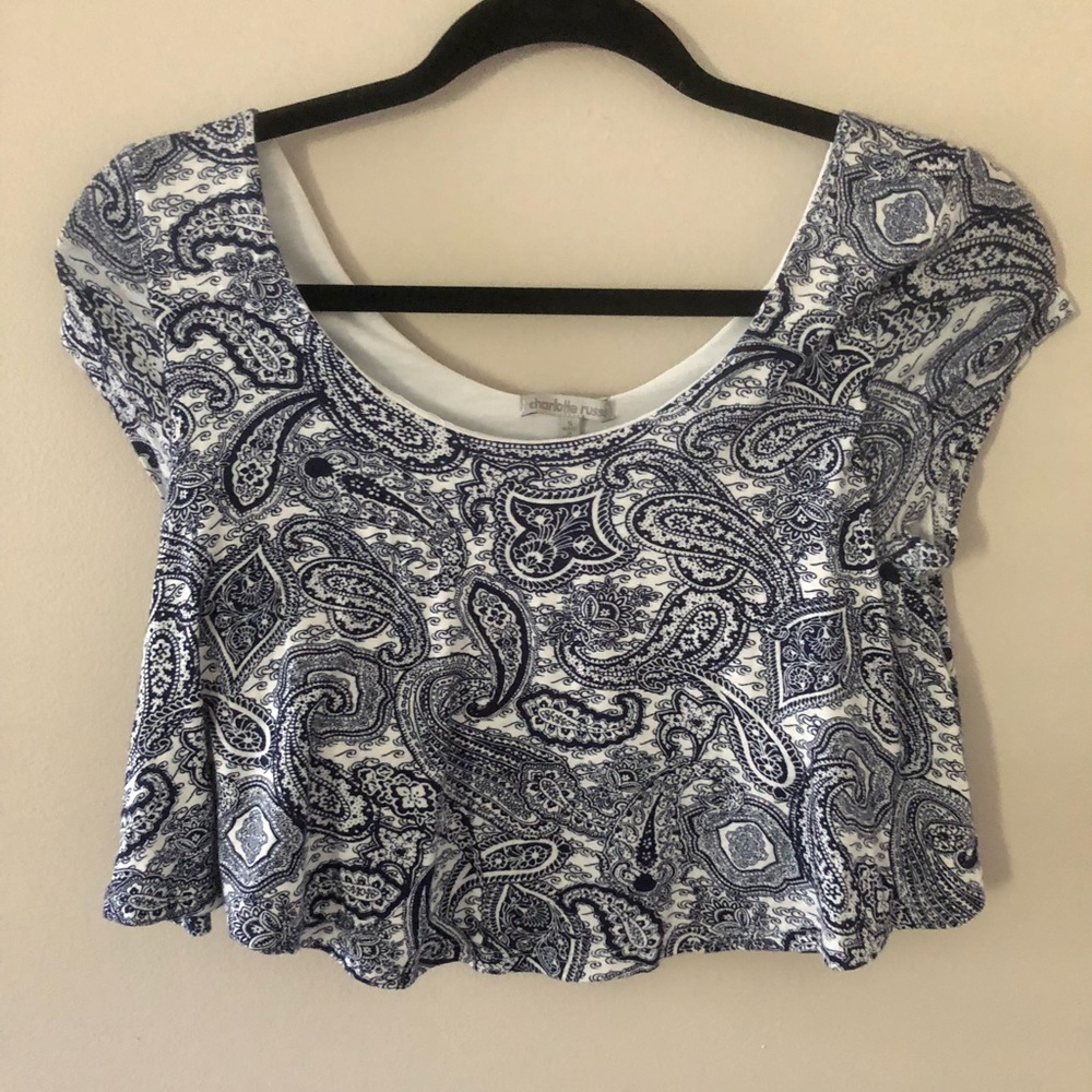 Blue & white paisley crop